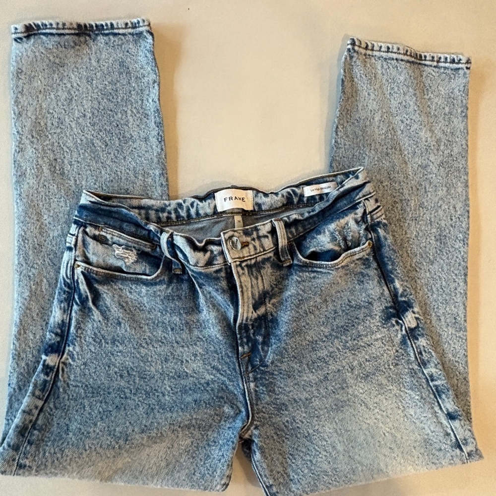 FRAME Le High Straight Blue Acid Wash Jeans Sz 28